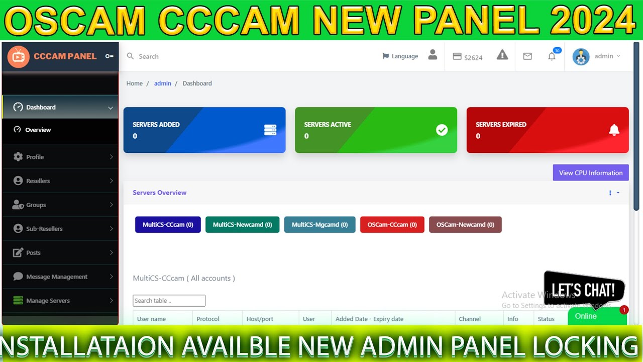 Oscam Cccam Newcamd Mgcamd || New Panel 2024 Good Lock Vip || Future Installation Avalible || oscam