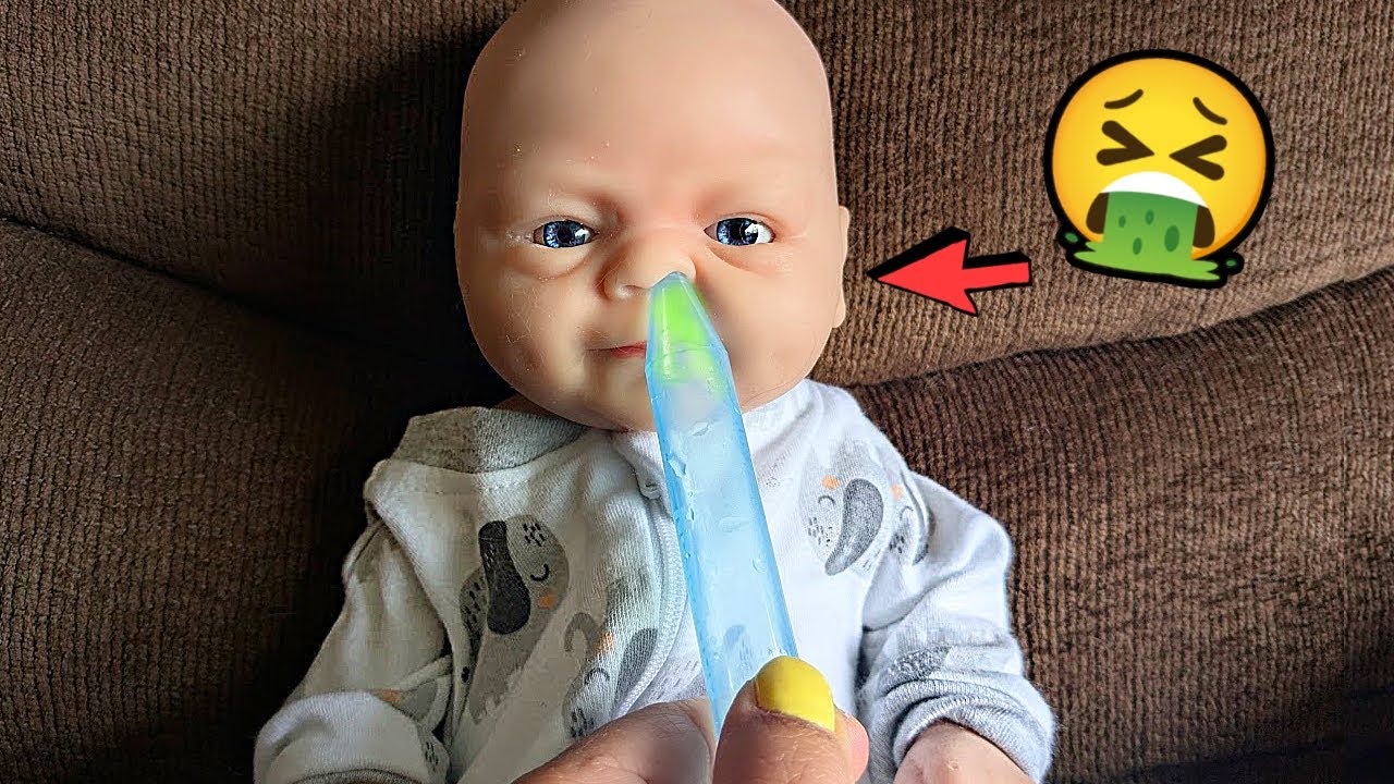 Cleaning Silicone Baby Boy's Nose Role Play