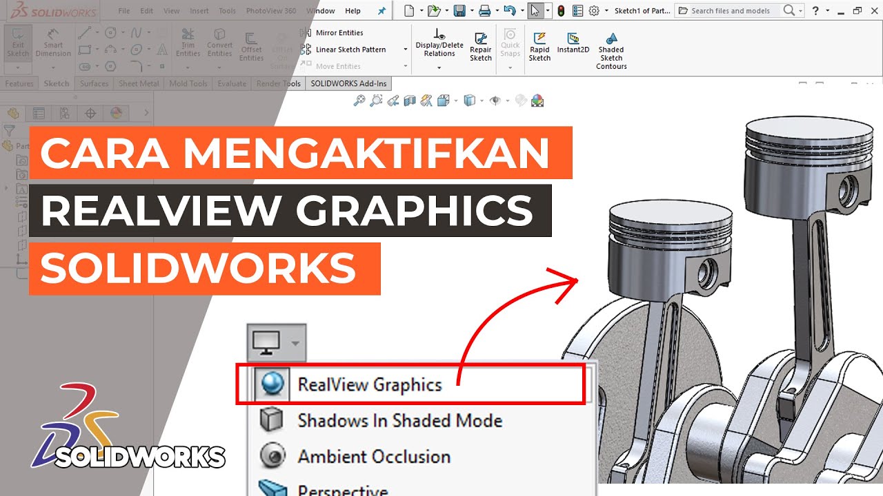 Cara Menampilkan Menu RealView Graphics di SolidWorks