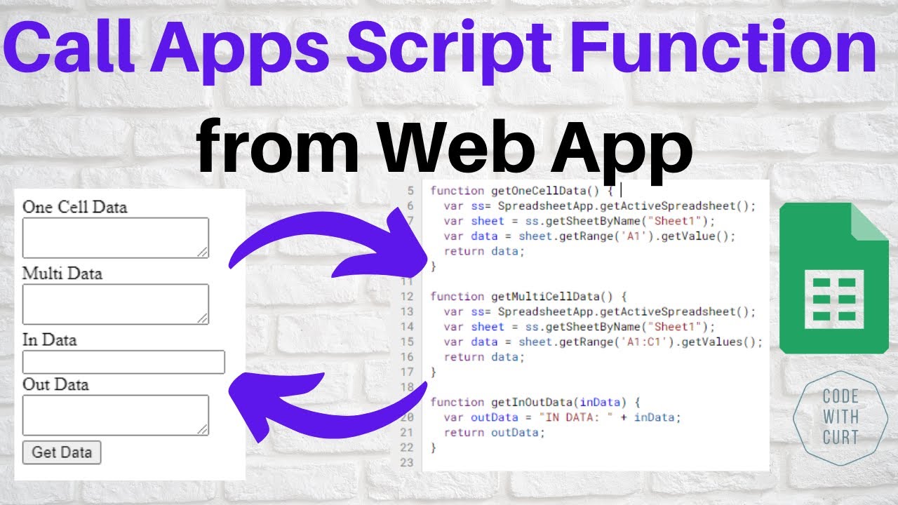 Call Google Apps Script Function from Web App using Google Sheets