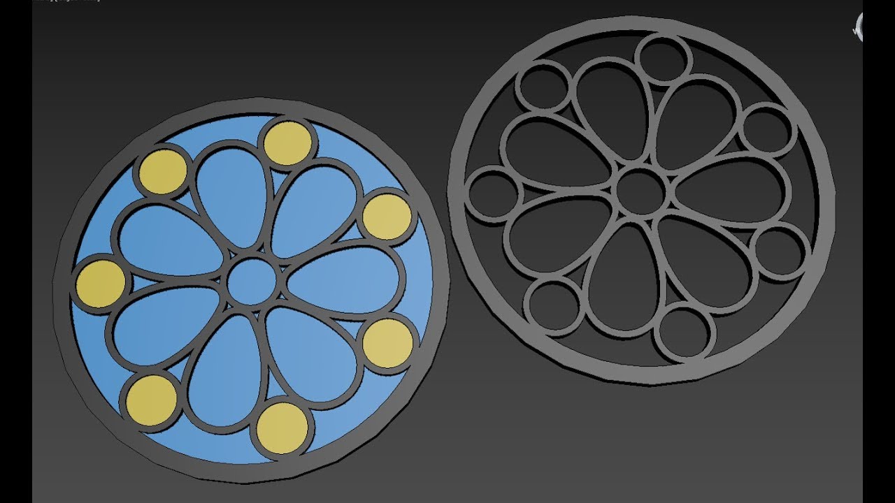Autodesk 3ds Max simple rose Gothic window; spline and extrude modifier