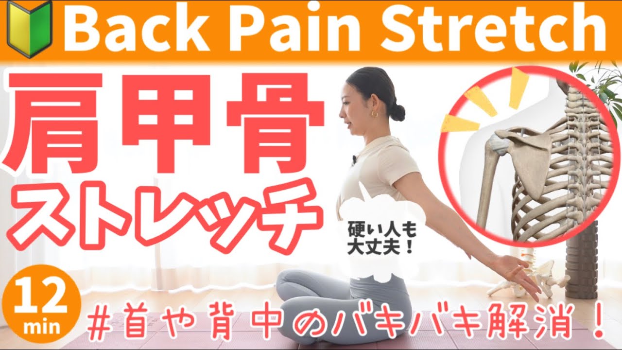 【首・背中痛が改善！】首・肩・背中の凝りをほぐす肩甲骨ストレッチ。初心者や体が硬い方にもオススメ！ BY371