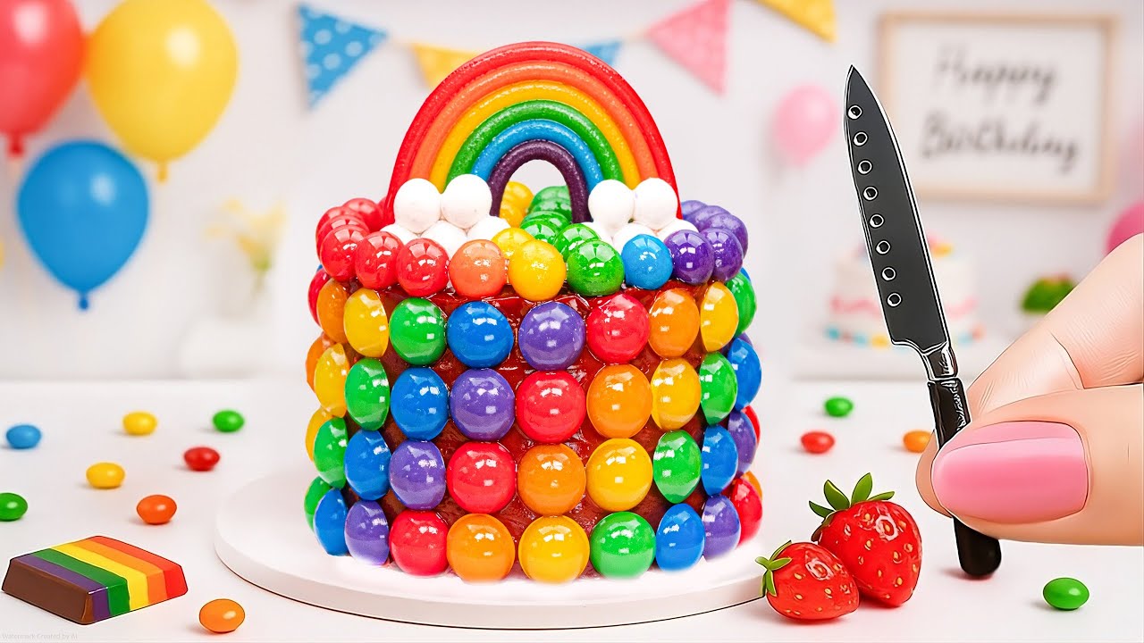 Mini Rainbow Candy Ball Cake 🍬🌈 | Fun & Colorful Birthday Cake Decorating Ideas
