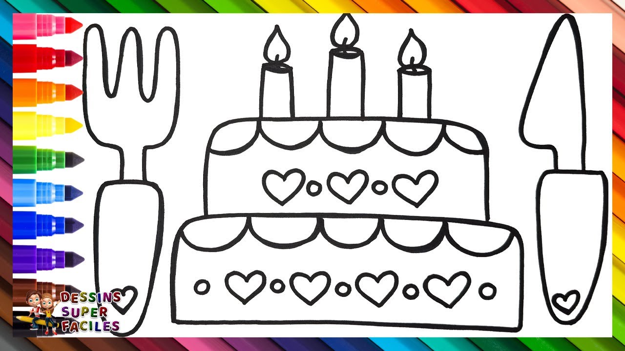 Dessiner et Colorier un G&acirc;teau avec des Couverts 🎂🍽️🌈 Dessins pour Enfants