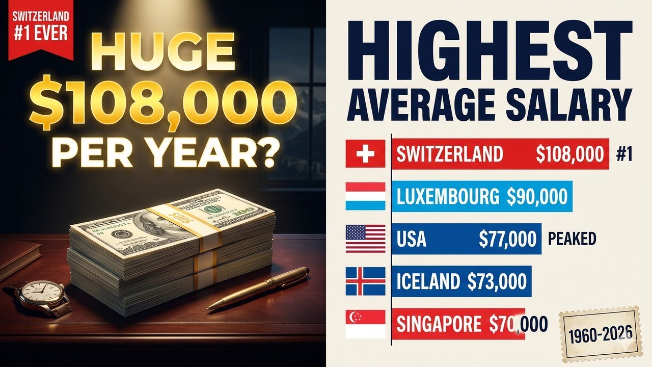 Highest Average Salary by Country 1960-2026 | Switzerland $108,000 &mdash; 80&times; Higher Than Cambodia 💰