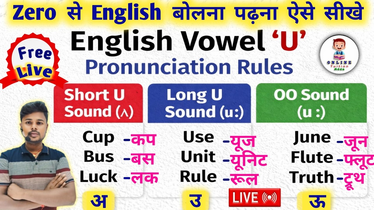 Live🔴 / U का उच्चारण नीयम | Zero से English बोलना पढ़ना ऐसे सीखे 🤔| Pronunciation Rules Of U Vowel