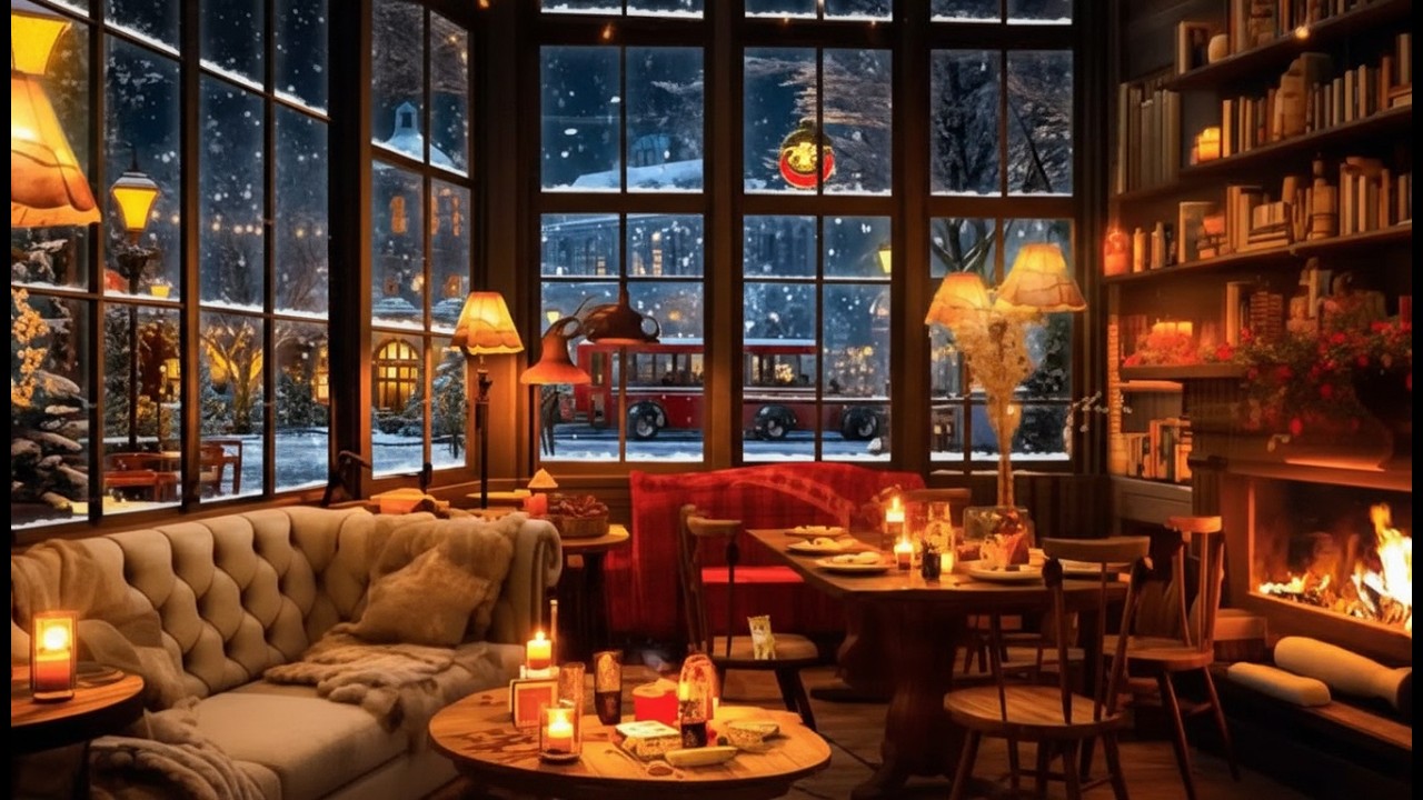 Cozy Jazz Music & Winter Coffee Shop Bookstore Ambience with Relaxing Jazz Music for Work,Read,Sleep