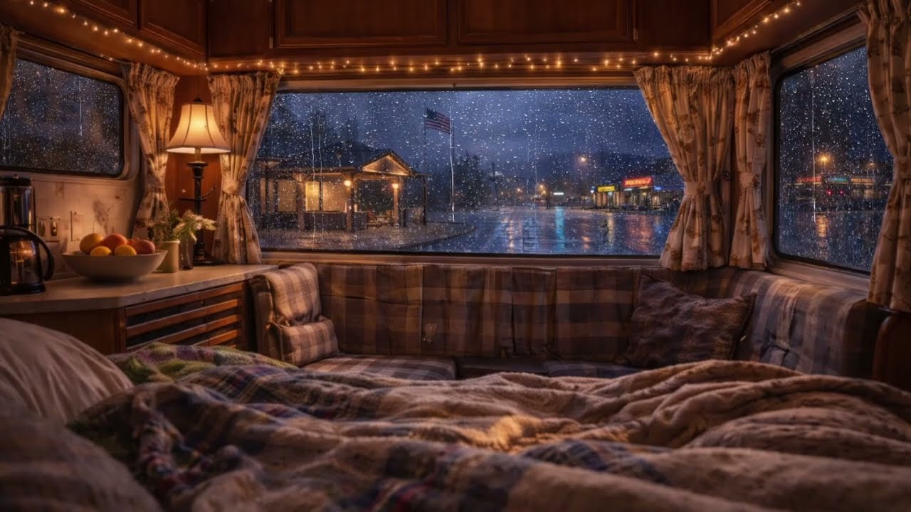 POV: Storm in a 90's RV at a Roadside Rest Stop | 5 Hour Rain Ambience