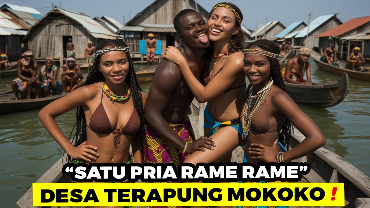 DESA TERAPUNG MISKIN DENGAN WANITA DAN PRIA YANG HIDUP DI ATAS AIR KUMUH DI PEDALAMAN MAKOKO NIGERIA
