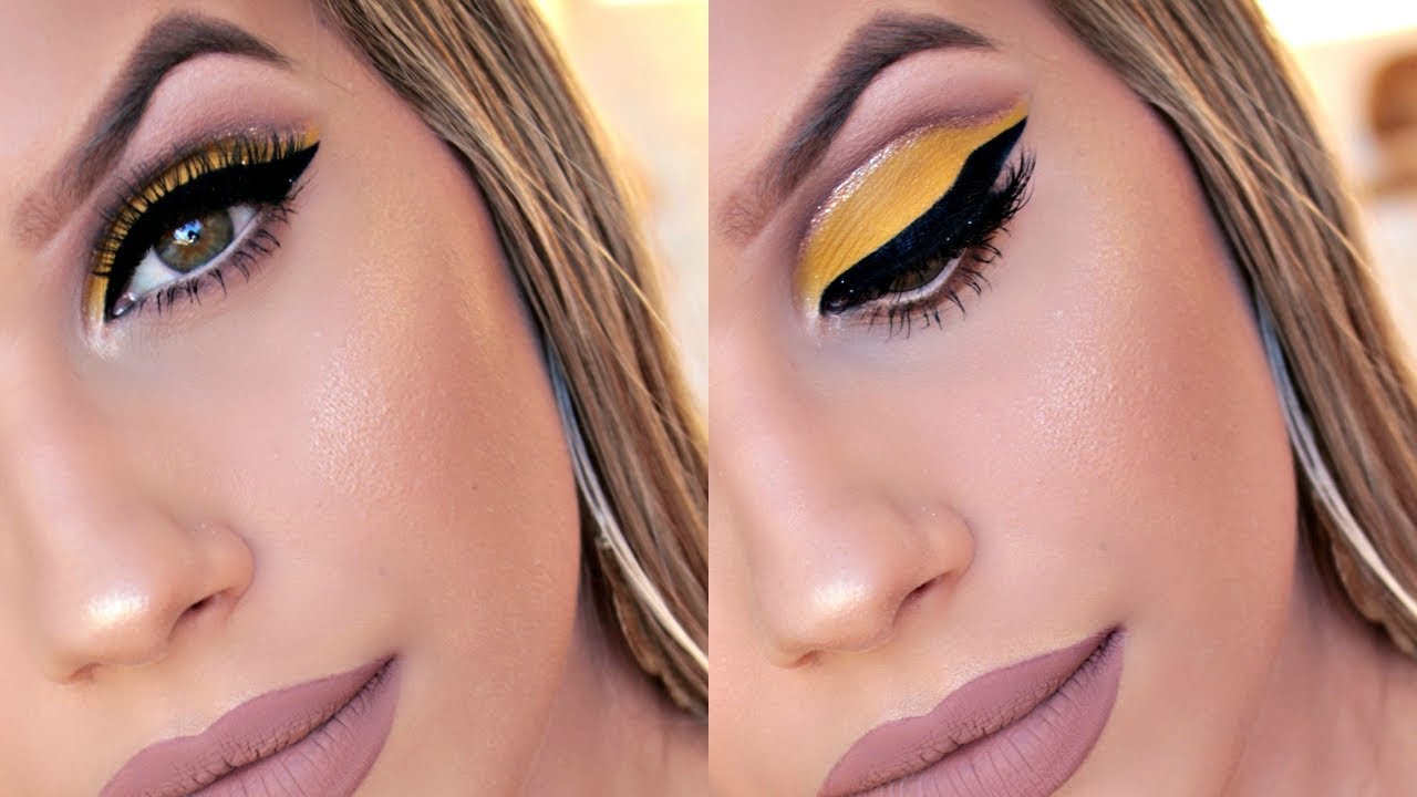 MAQUIAGEM AMARELA SOFISTICADA | GLITTER CUT CREASE
