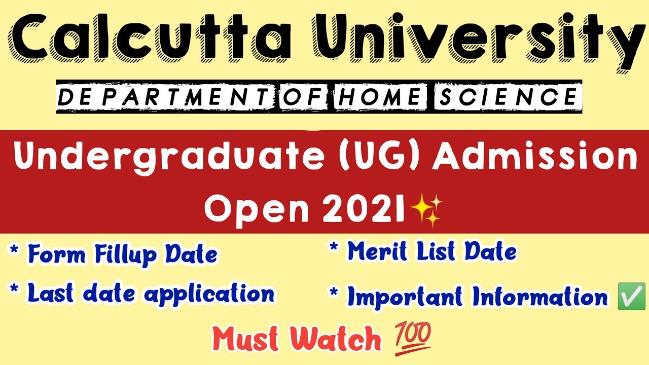 Calcutta University UG Admission 2021 | Official Notification - Bsc in nutrition & human development