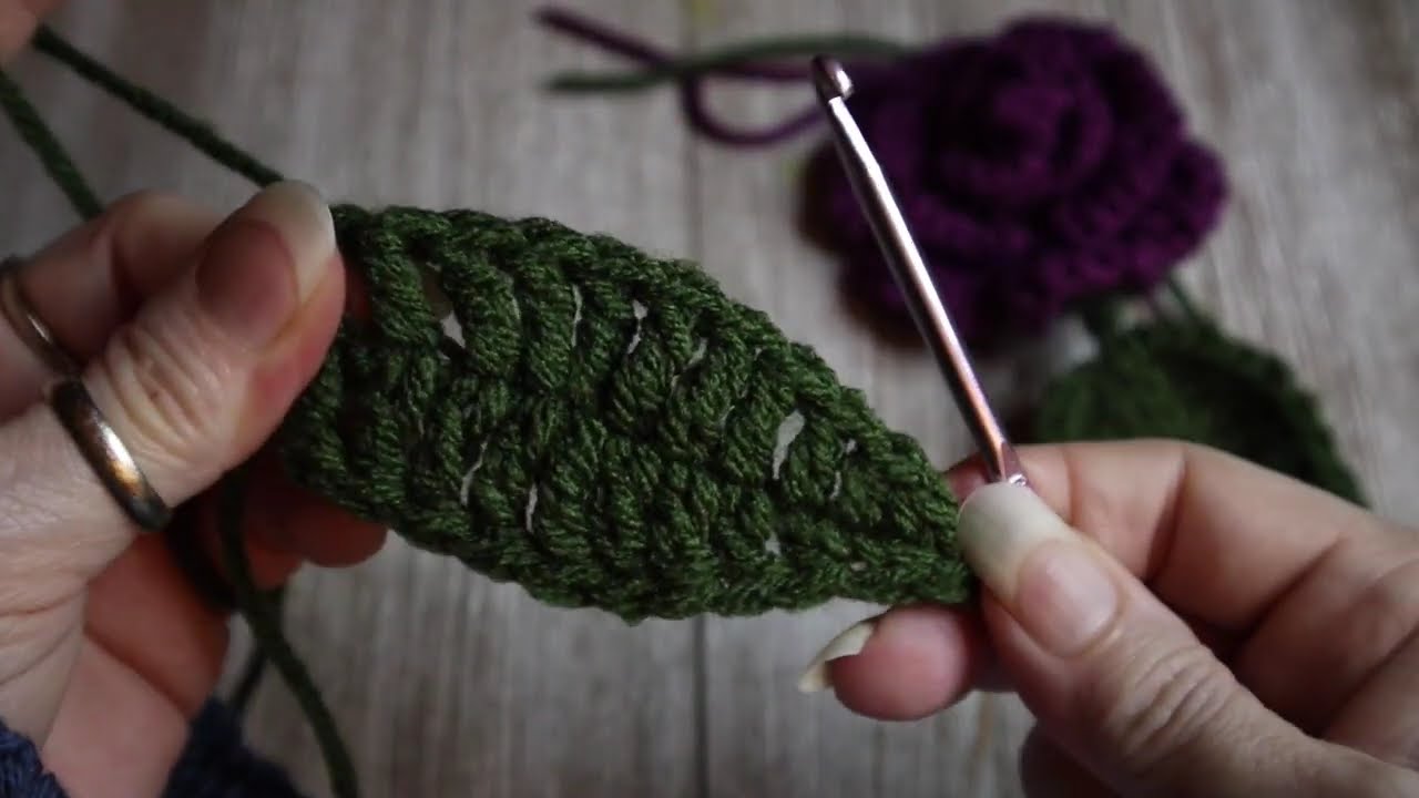 🎶 Crochet Leaf 🍃👀   Big Leaf for Chain Rose pattern 🧶🌹🪝 Visual Tutorial