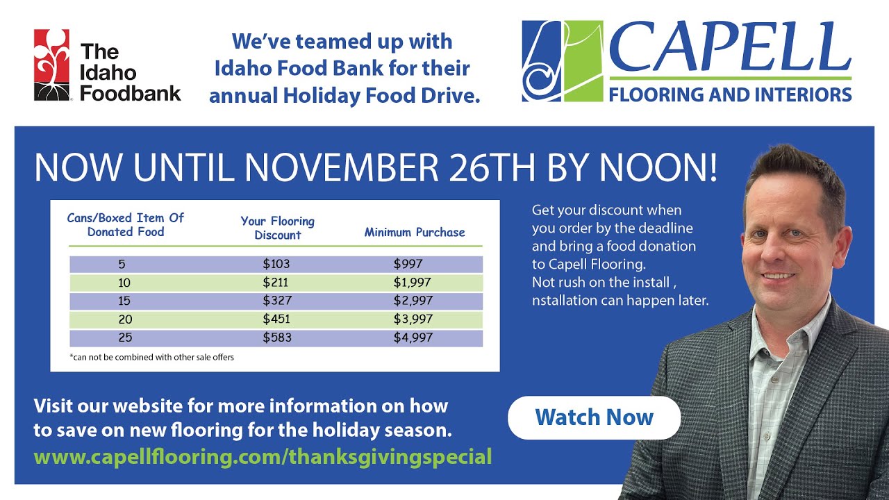 Thanksgiving Flooring Sale + Idaho Food Bank Drive | Capell Flooring Meridian Idaho