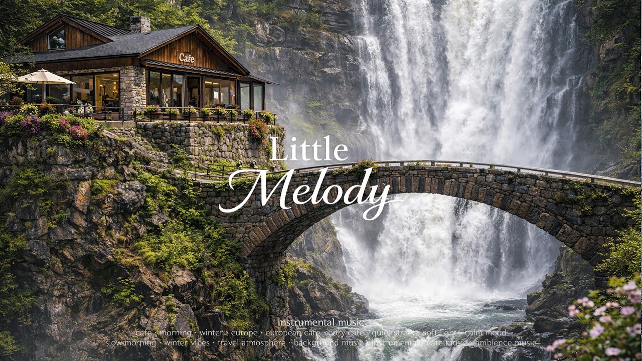 Waterfall Café by the Mountain Stream | Relaxing Spring Ambience | Little Melody