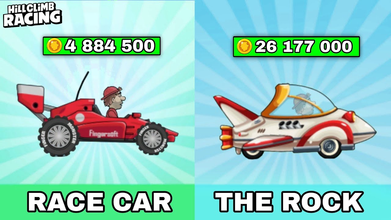 Hill Climb Racing : RACE CAR vs THE ROCKET || FASTEST VEHICLES COMPARISON