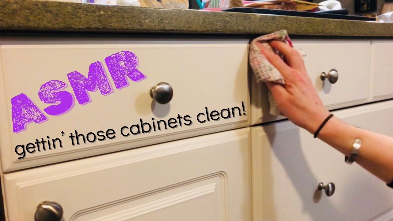 ASMR wiping & cleaning my dirty cabinets with a cloth & cleaning spray. No talking. #asmr