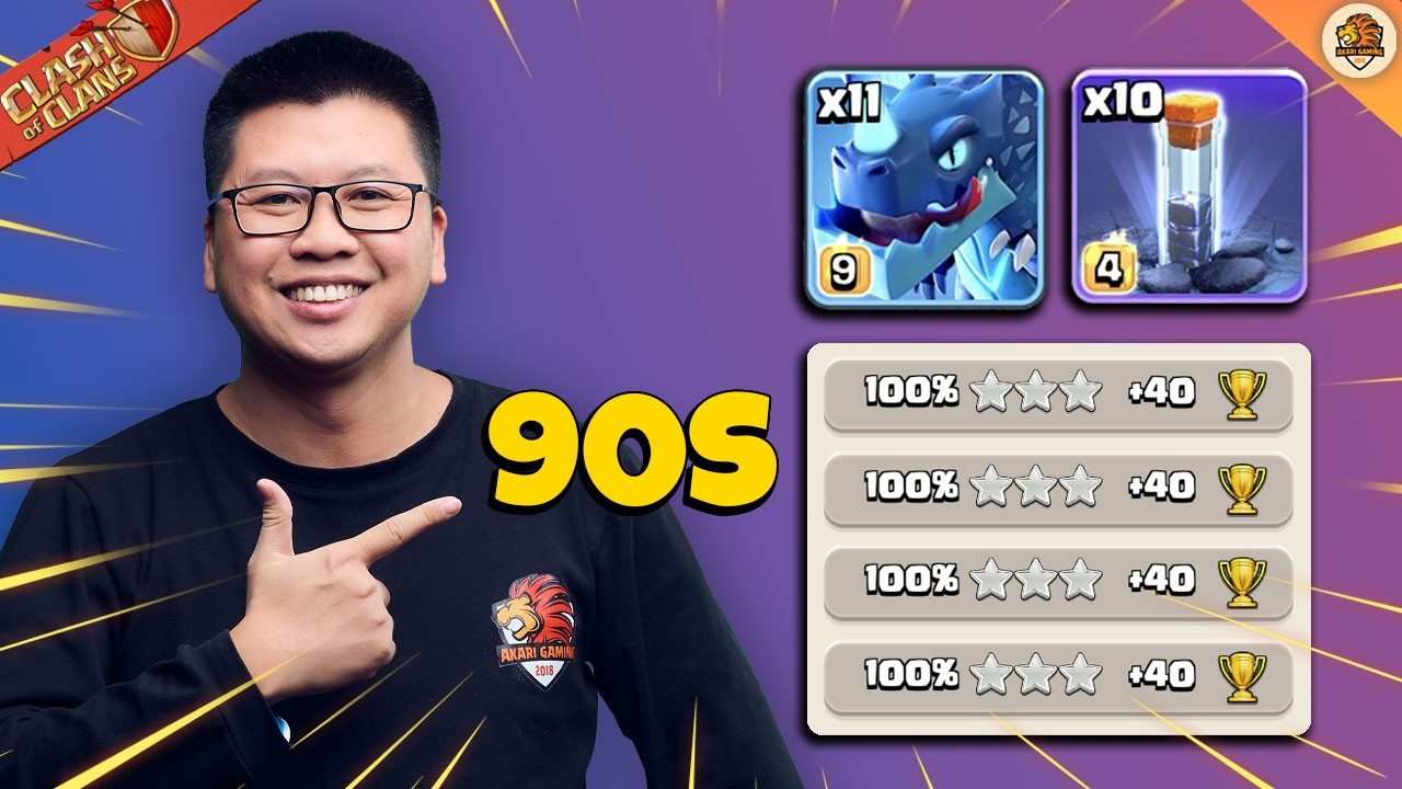 Combo TH18 Rồng Điện Đánh 90 Giây Đơn Giản Rank Huyền Thoại Clash of clans | Akari Gaming