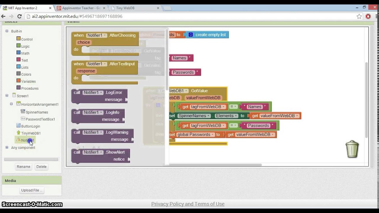 App Inventor 2 Tutorial - Usernames and Passwords (Part 1)