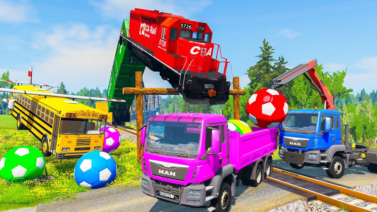 Monster Truck Potholes Trap vs Cars and Flatbed Truck transporting Cars - BeamNG.Drive
