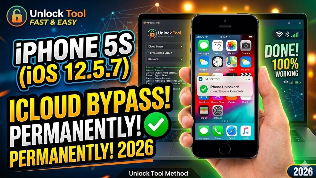 Iphone 5s Ios 12.5.7 iCloud bypass done unlock tool✅✅