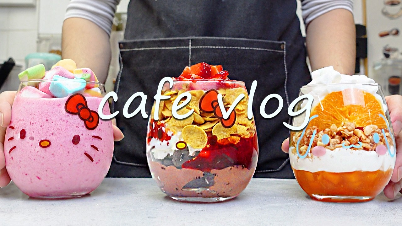 🍓Cafe Vlog Collection/Strawberry Smoothie in the Cutest Kitty Cup🤍Cafe Vlog/ASMR/카페브이로그/no bgm
