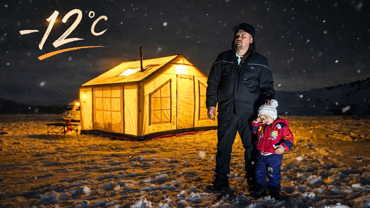 -12°C Living in a Tent with My 3-Year-Old Son! Cozy Night in the Wild | Camping with a Wood Stove