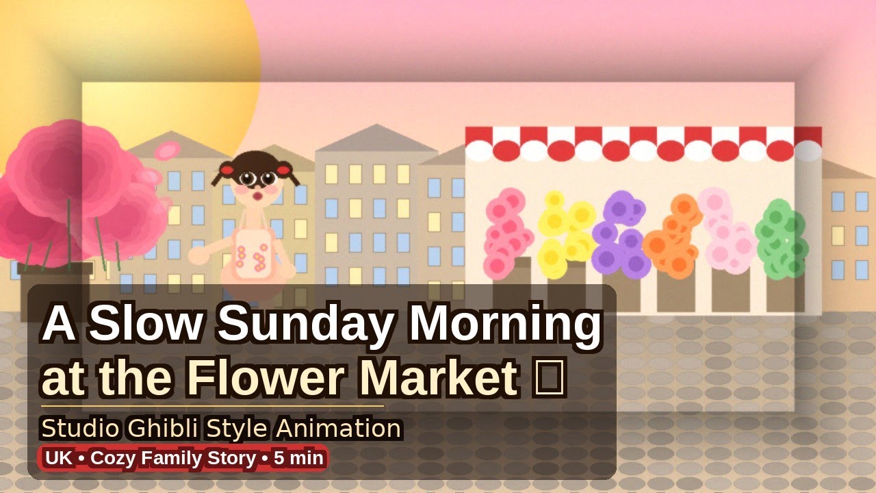 A Grandmother, Parents & Babies at the Flower Market🌸 | Studio Ghibli Animation | Cozy UK Morning