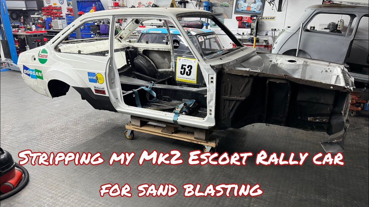 Mk2 Escort Rally Prep Part 4 shell fully stripped and off to sand blasters