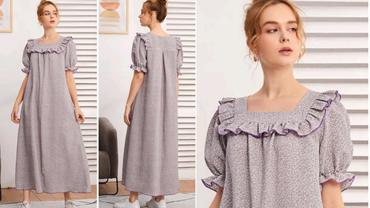 #ملابس#الصيف#قص وخياطة فستان بيتى بسفرة وكشكشة👗👗👗👗