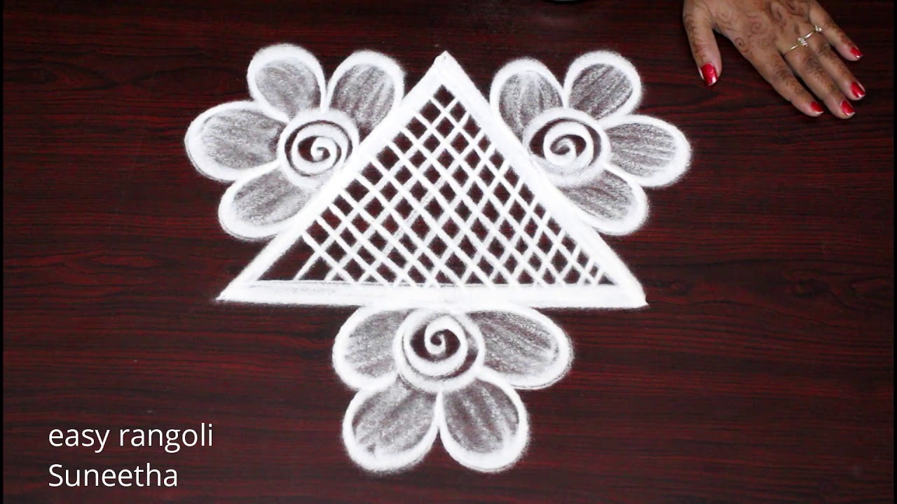 Easy Triangular shape rangoli & kolam designs by easy rangoli Suneetha - ముగ్గులు without dots