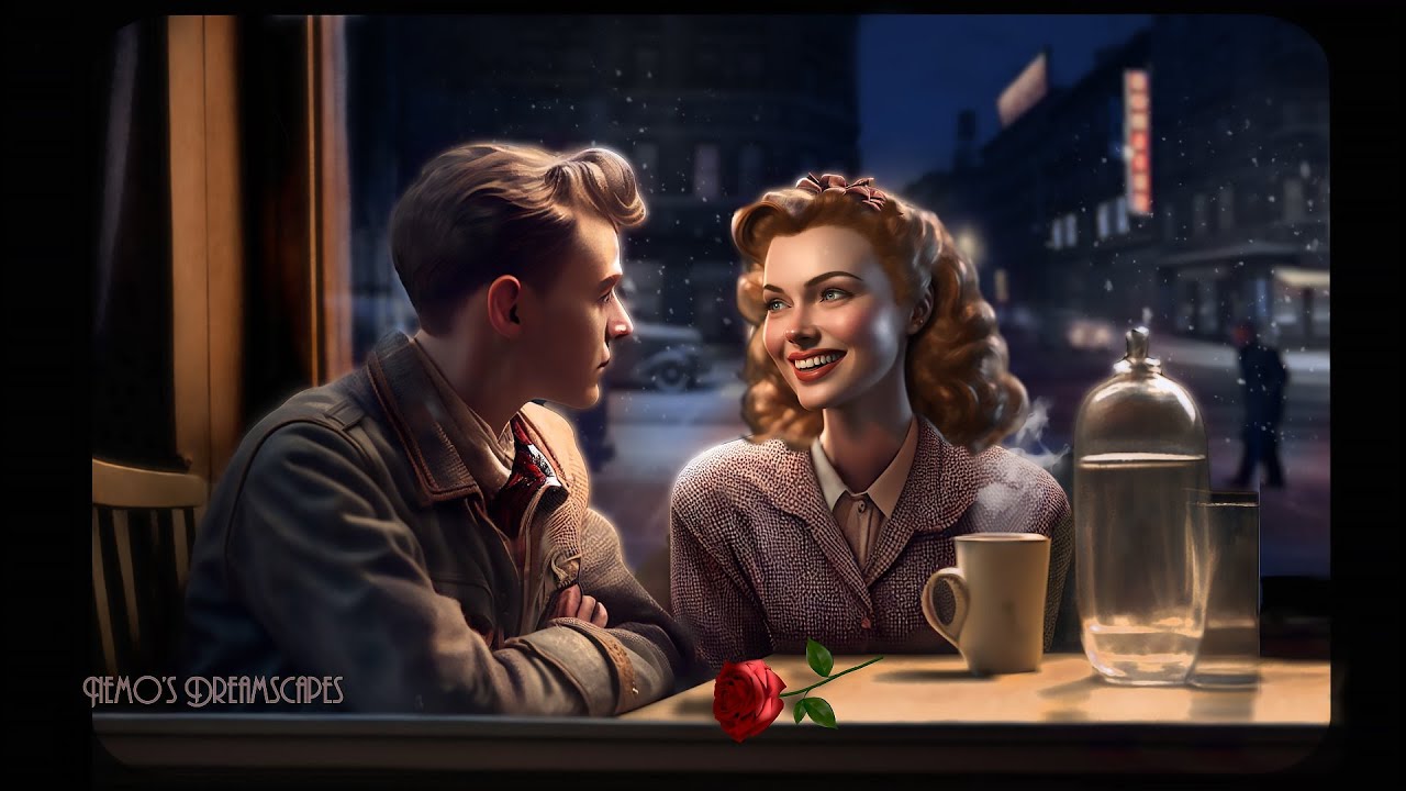 1940s You're on a date with your valentine 💜👼 Romantic oldies vintage music w/ cafe & city sounds