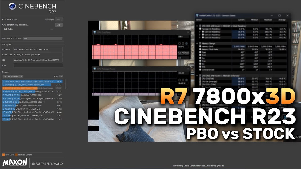 Ryzen 7 7800x3D in Cinebench R23 | Stock vs. PBO undervolting