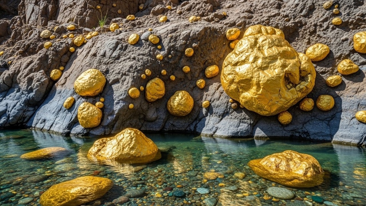 wow so lucky! find a lot of expensive gold nuggets at mountain, mining exciting