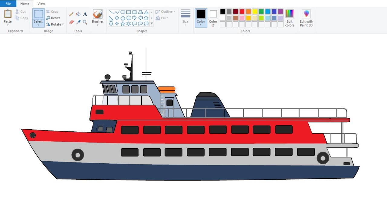 How to draw Ferry Boat in Ms Paint | Ship Drawing in Computer Paint.