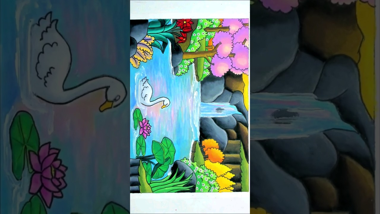 TUTORIAL MENGGAMBAR PEMANDANGAN AIR TERJUN  Ep 505   #lukisanpemandangan #drawingbyfifitan #drawing