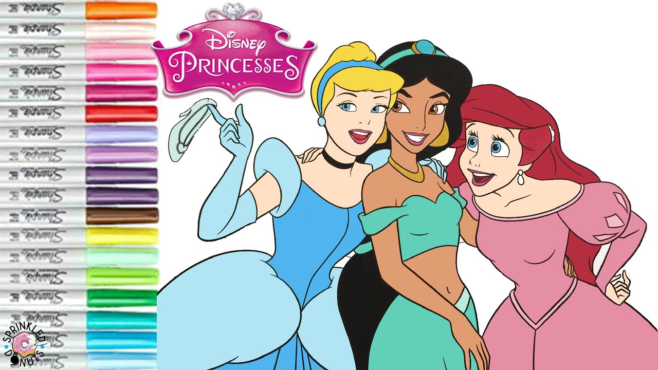 Disney Princess Coloring Book Pages Cinderella Jasmine and Ariel