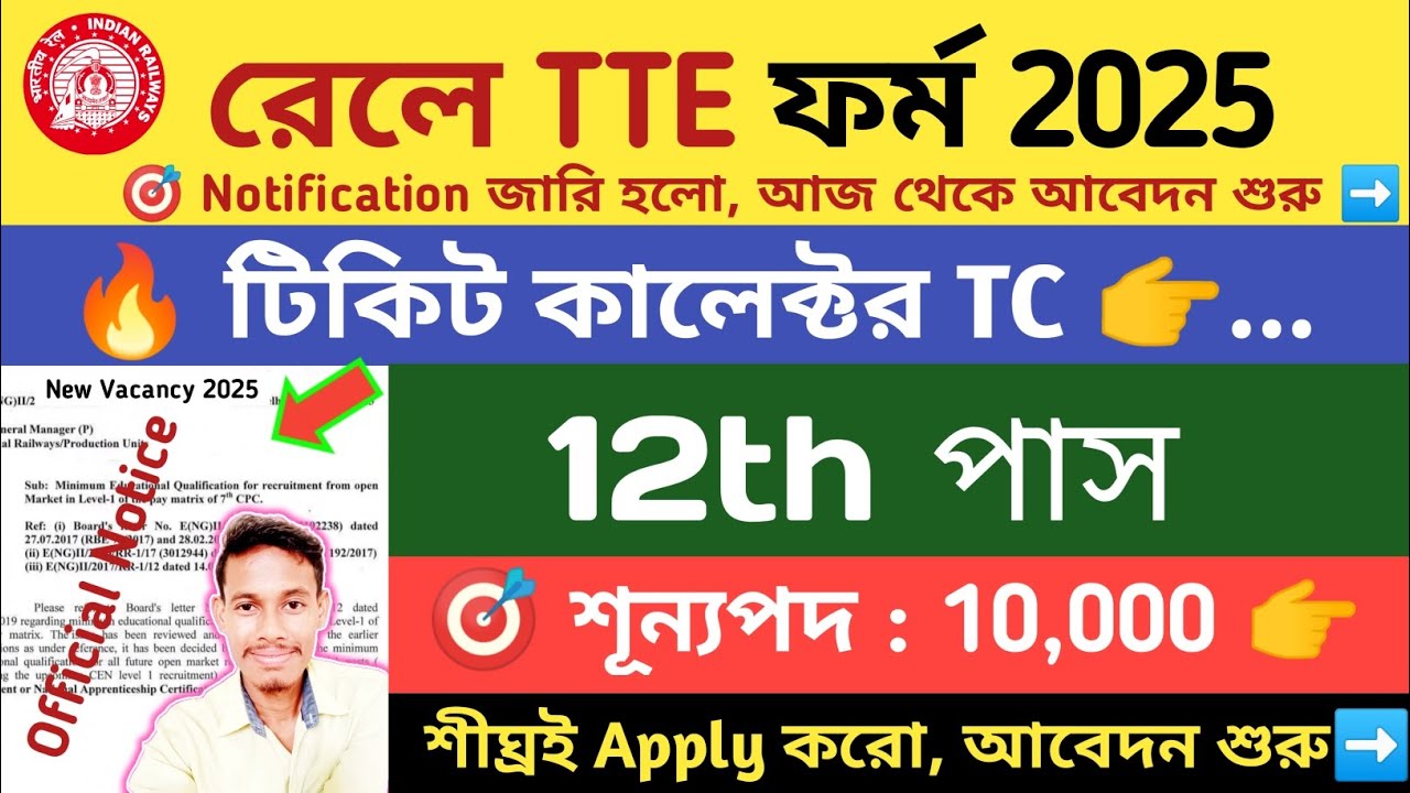 Railway TTE 2025-26 নতুন নিয়োগ শুরু | Railway TTE Recruitment 2025 | Railway Ticket Collector 2025 