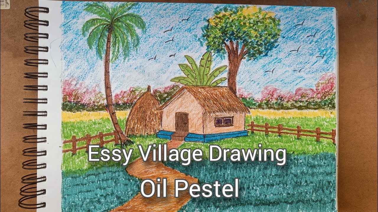 Easy Village Drawing| Villege drawing| Landscape Drawing|