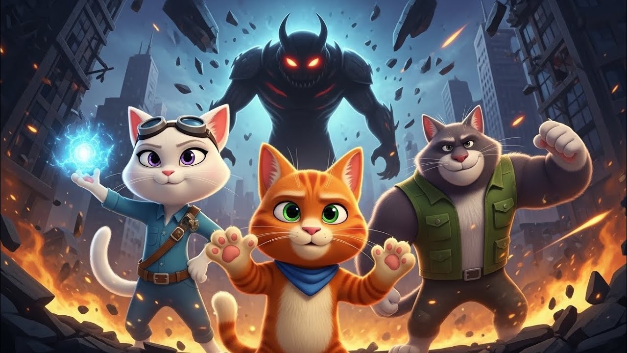 “Guardians of the Digital World: The Three Cats’ Adventure”