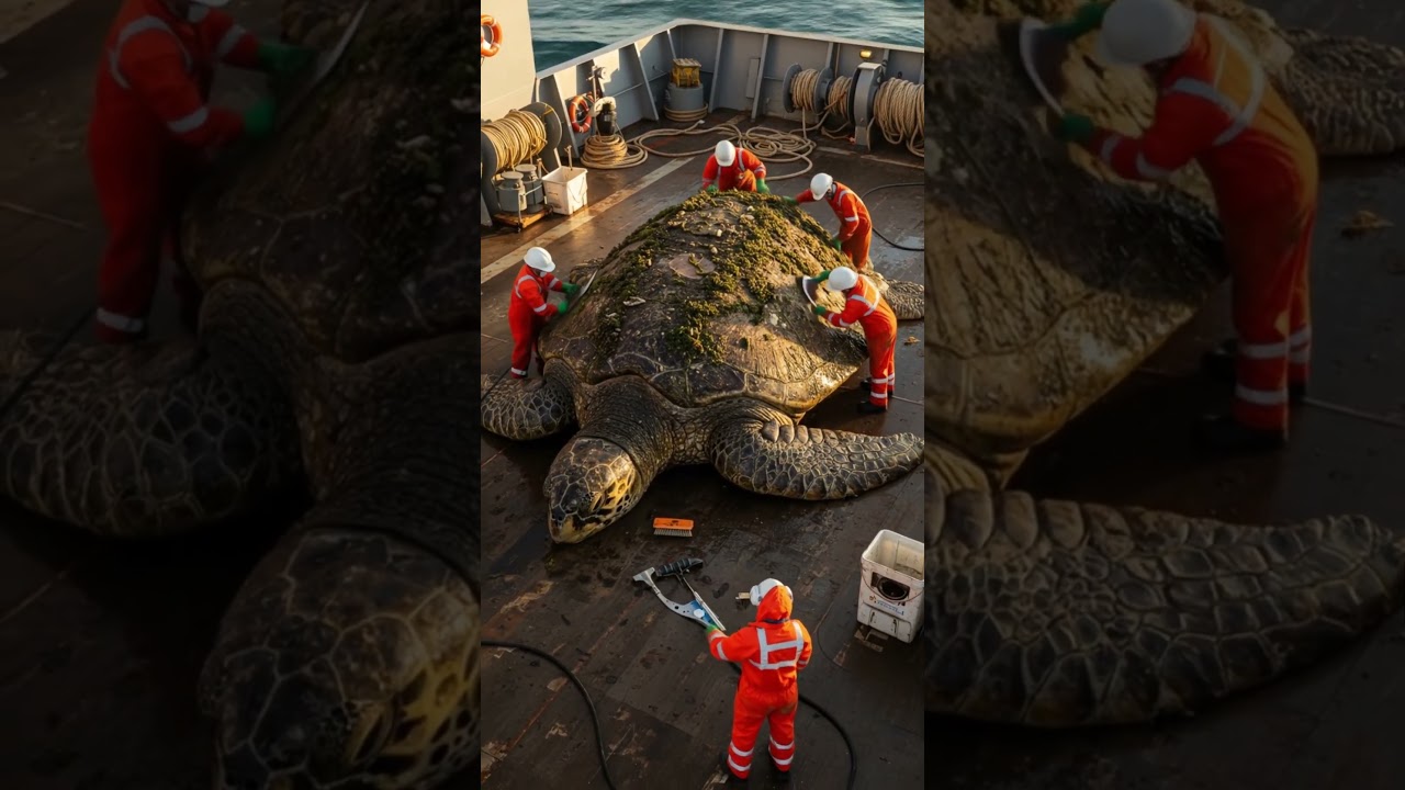Helping a Gentle Giant 🐢 | Sea Turtle Shell Cleaning  #rescue #wildliferescue #rescueefforts