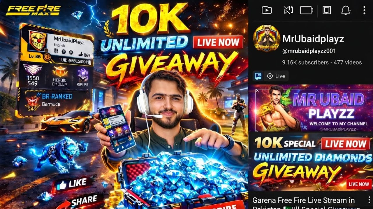🔴 LIVE | 10K Special Wednesday Giveaway 💎 || MrubaidPlayz