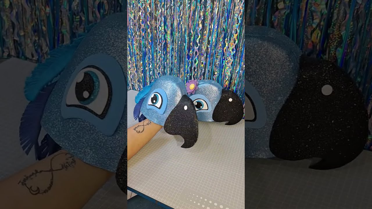 Proceso de armado del gorro de guacamaya Bluey y Perla 