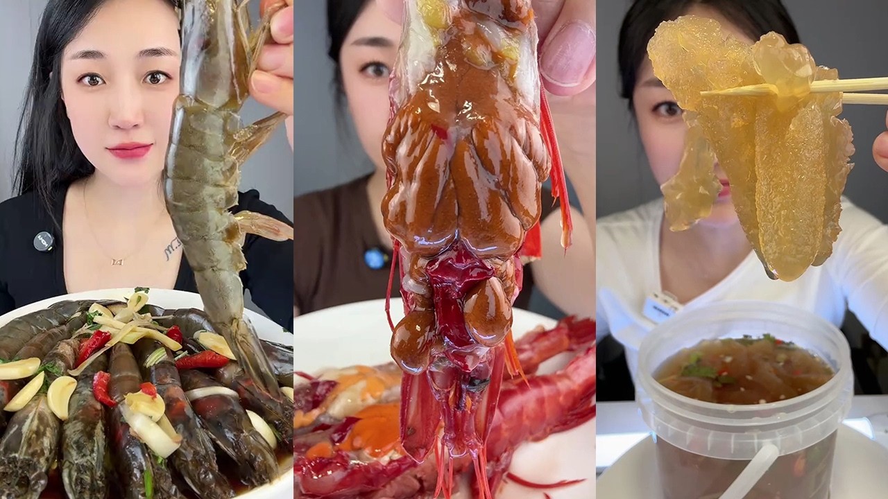【Yummy】Thai shrimp + Red Devil Shrimp + Spicy and Sour Jellyfish🦐🍋🧄🌶#mukbang#asmr#Seafood