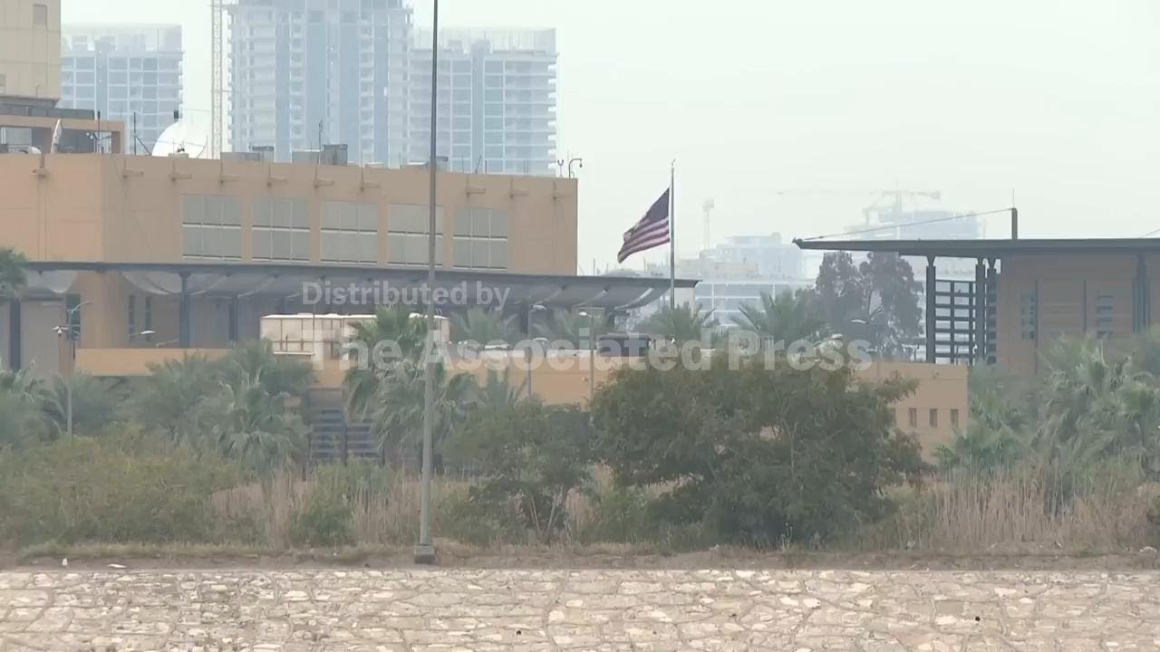 Views of the U.S. Embassy compound in Baghdad after missile strike hits helipad inside