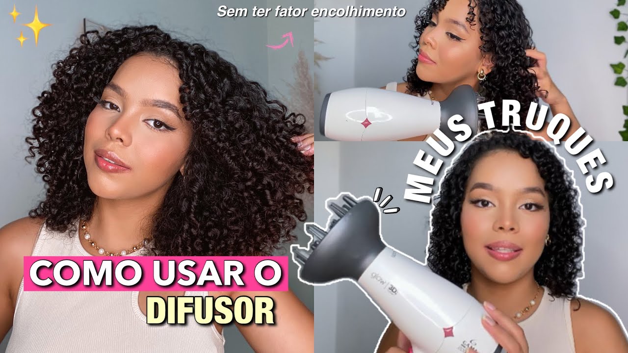 Como secar o cabelo cacheado no difusor sem da fator encolhimento | dicas + truques *passo a passo*✨