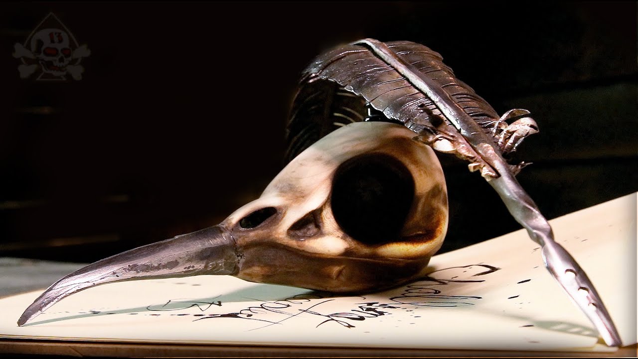 Forged Feather & Sculpted Ash: Steel Quill & Crow Skull Ink Well