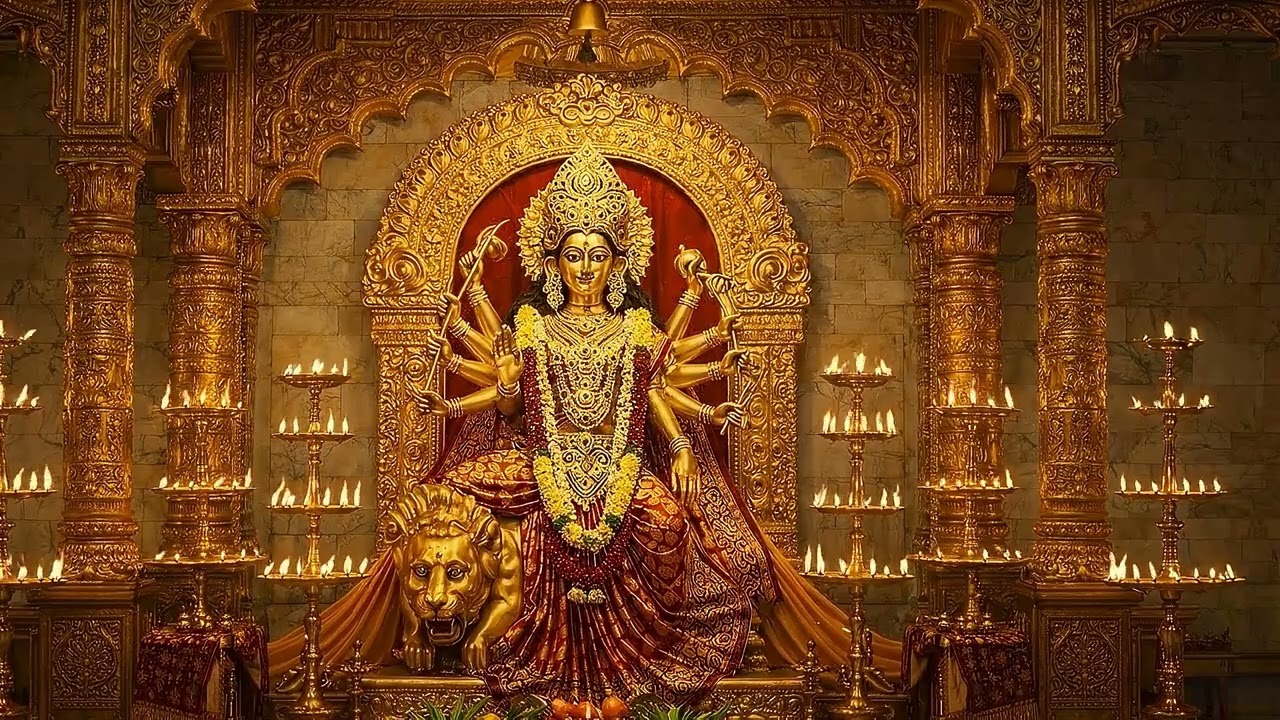 Divine Maa Durga Golden Temple Background 🔱 Spiritual Ambience