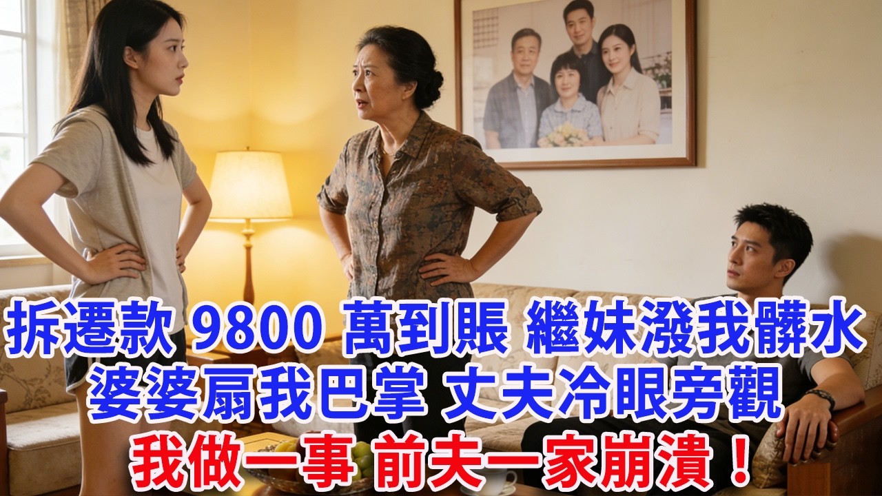拆遷款9800萬剛到賬 丈夫繼妹向我潑髒水 婆婆扇我巴掌 丈夫冷眼旁觀甩來離婚協議：把字簽了 好聚好散！ 我做一事 前夫一家崩潰！  #人生感悟 #健康 #情感故事 #婚姻經營 #老年生活