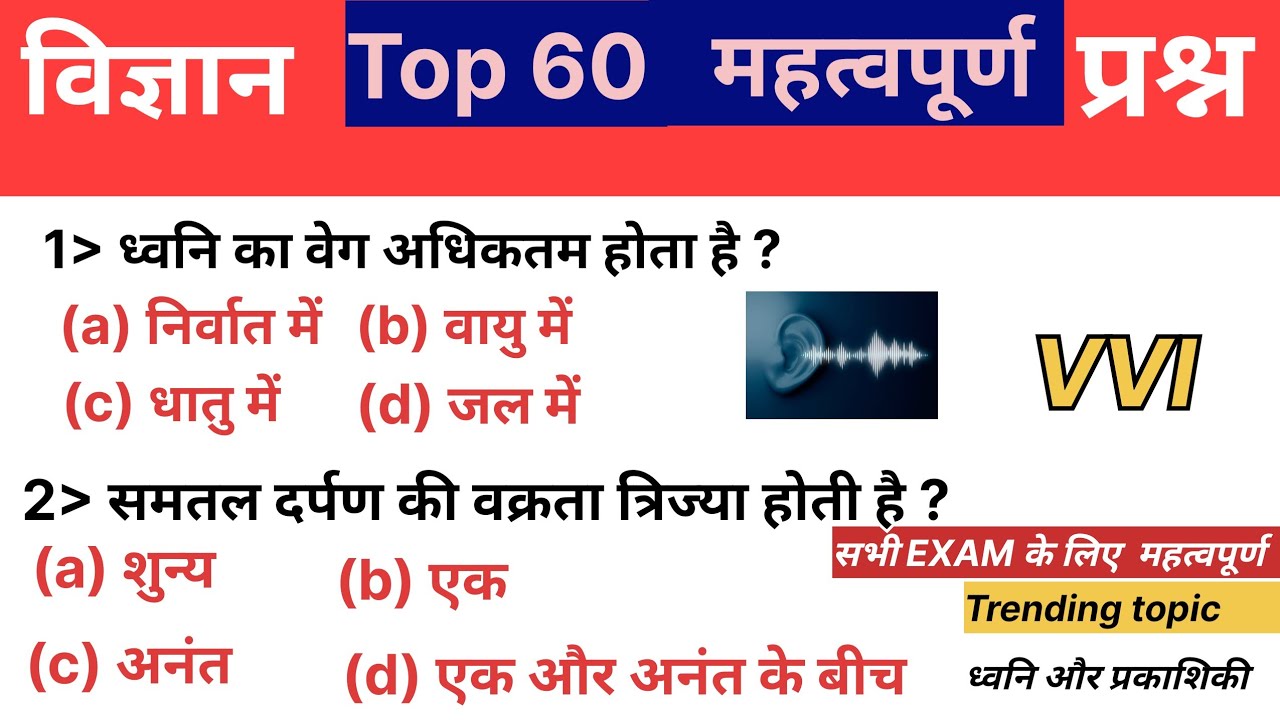 TOP 60 विज्ञान के महत्वपूर्ण प्रश्न | SCIENCE MCQ | BSSC RAILWAY POLICE BPSC UPSC SCIENCE QUESTIONS 