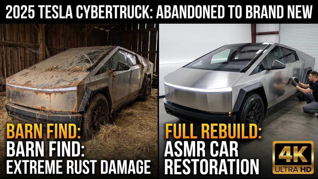 ASMR Car Restoration 2025 Tesla Cybertruck Silver Extreme Rust Damage Barn Find, Full Rebuild from